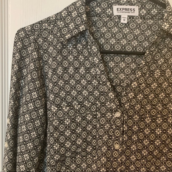 Express patterned button down portofino work blouse - Picture 2 of 8
